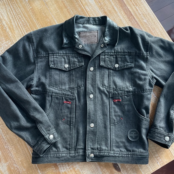 B4U Other - B4U Vintage Denim & Leather Trim Black Jean Biker Motorcycle Jacket